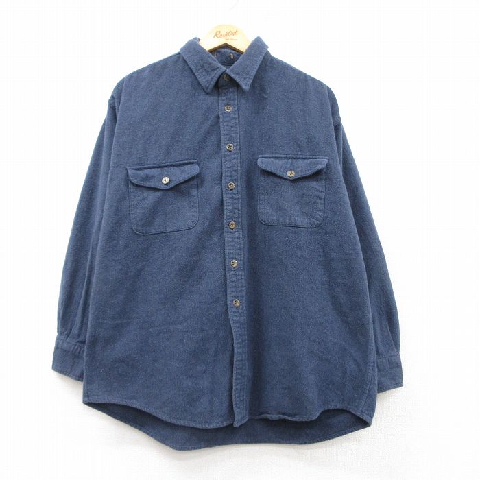 XL★古着 セントジョンズベイ 長袖 ヘビー フランネル シャツ メンズ コットン 紺 ネイビー 25mar03 中古 トップス