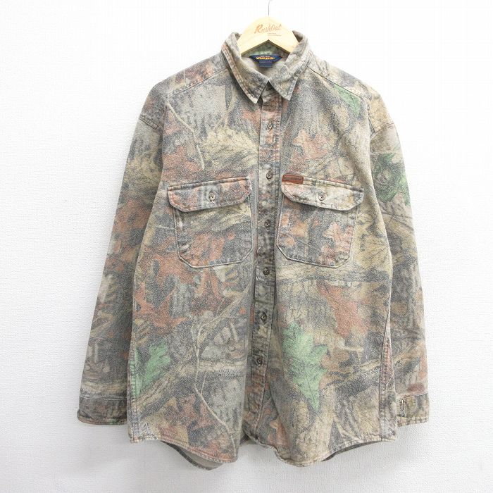 XL★古着 ウールリッチ WOOLRICH 長袖 ヘビー フランネル シャツ メンズ 大きいサイズ ベージュ他 カーキ 迷彩 25mar03 中古 トップス