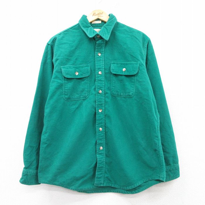 L★古着 セントジョンズベイ 長袖 ヘビー フランネル シャツ メンズ 90年代 90s コットン USA製 緑 グリーン 25mar04 中古 トップス