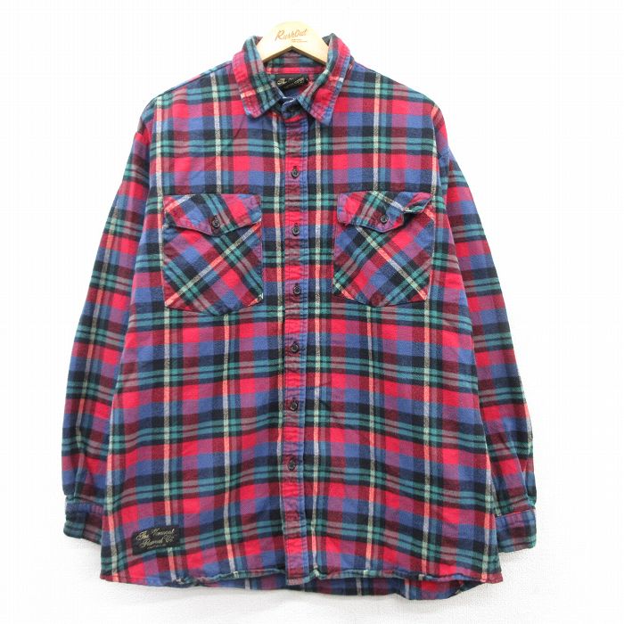 XL★古着 長袖 フランネル シャツ メンズ 90年代 90s 大きいサイズ コットン 赤他 レッド チェック 25mar04 中古 トップス