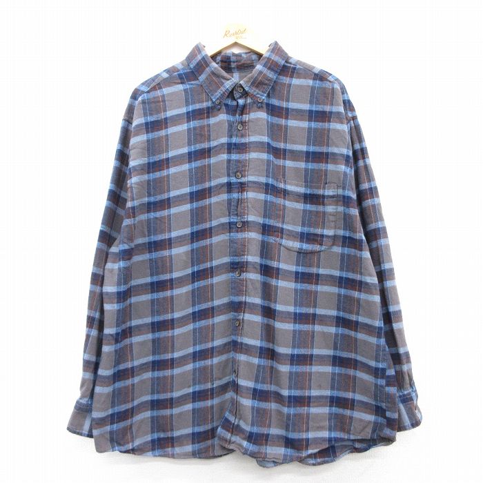 XL★古着 セントジョンズベイ 長袖 フランネル シャツ メンズ 大きいサイズ コットン ボタンダウン グレー他 チェック 25mar04 中古 トップス