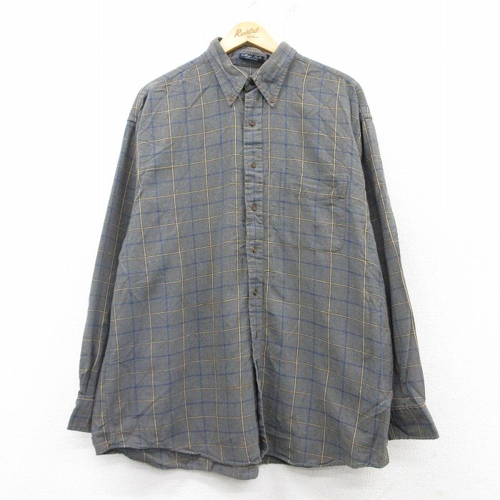 XL★古着 GANT 長袖 フランネル シャツ メンズ 90年代 90s 大きいサイズ コットン ボタンダウン グレー他 チェック 25mar04 中古 トップス