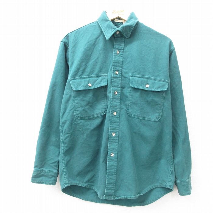 L★古着 セントジョンズベイ 長袖 ヘビー フランネル シャツ メンズ 90年代 90s コットン USA製 緑 グリーン 【spe】 25mar04 中古 トップス