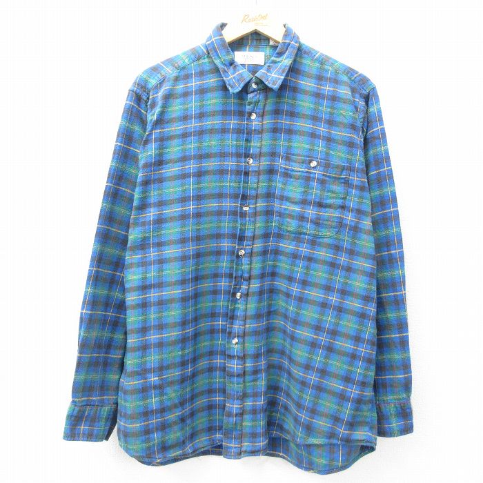 XL★古着 シアーズ 長袖 フランネル シャツ メンズ 90年代 90s 大きいサイズ コットン 紺他 ネイビー チェック 25mar04 中古 トップス