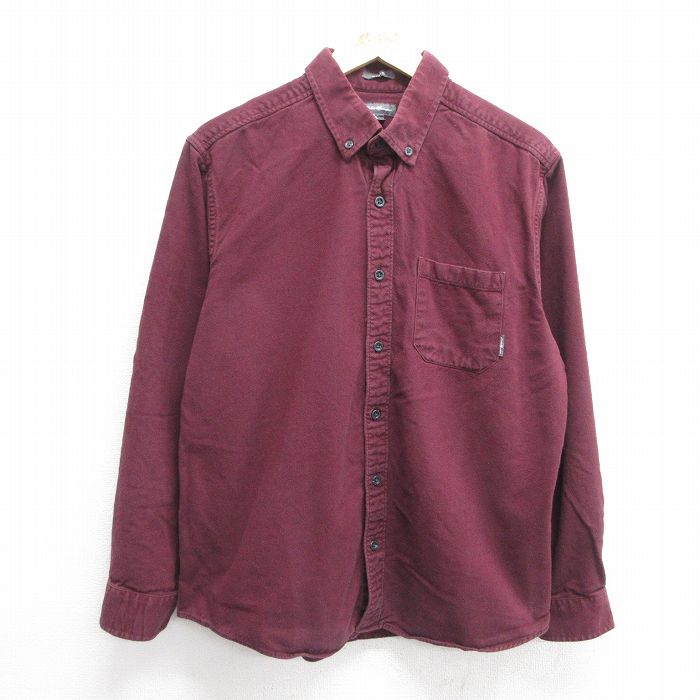 【50%OFF】L★古着 エディーバウアー 長袖 ヘビー フランネル シャツ メンズ コットン ボタンダウン エンジ 25mar04 中古 トップス