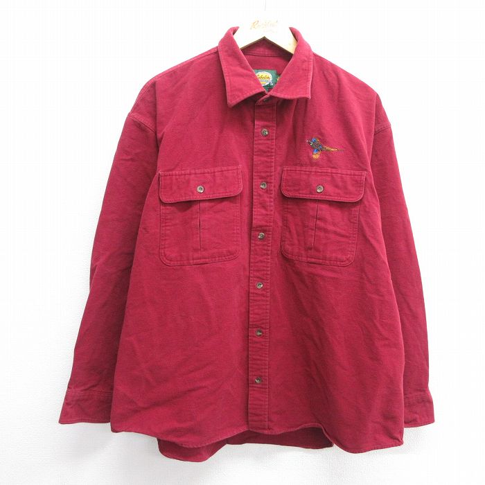 XL★古着 カベラス 長袖 ヘビー フランネル シャツ メンズ 00年代 00s 鳥 大きいサイズ コットン エンジ 25mar04 中古 トップス