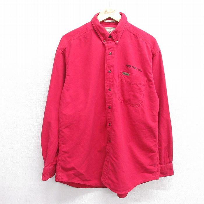 L★古着 ウールリッチ WOOLRICH 長袖 ヘビー フランネル シャツ メンズ 00年代 00s コットン ボタンダウン 赤 レッド 25mar04 中古 トップス