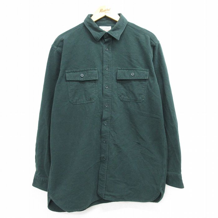 XL★古着 エルエルビーン LLBEAN 長袖 ヘビー フランネル シャツ メンズ 00年代 00s ロング丈 コットン 緑 グリーン 25mar04 中古 トップス
