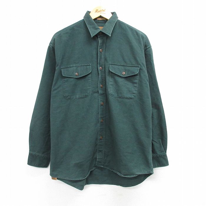 XL★古着 セントジョンズベイ 長袖 ヘビー フランネル シャツ メンズ コットン 緑 グリーン 25mar04 中古 トップス