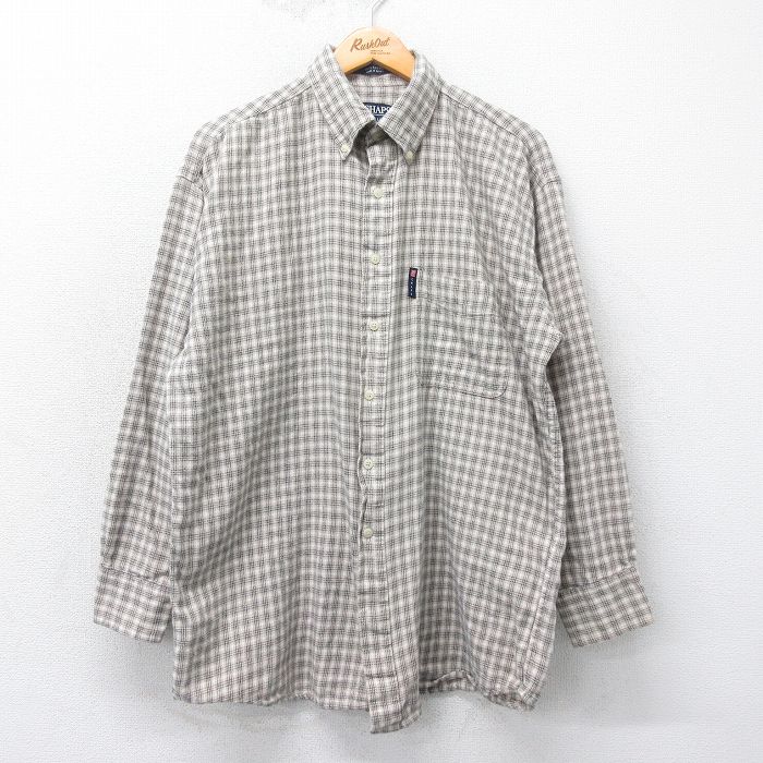 XL★古着 ラルフローレン Ralph Lauren チャップス 長袖 ブランド フランネル シャツ メンズ 90年代 90s コットン ボタンダウン ベージュ他 カーキ チェック 25mar06 中古 トップス