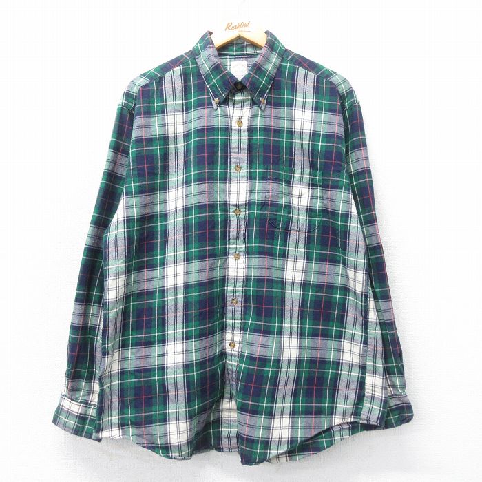 XL★古着 ブルックスブラザーズ BROOKS BROTHERS 長袖 フランネル シャツ メンズ コットン ボタンダウン 緑他 グリーン チェック 25mar06 中古 トップス