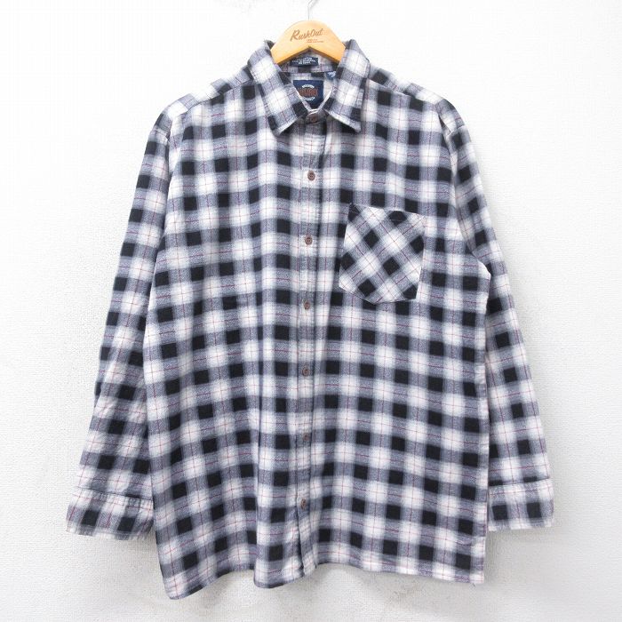 XL★古着 長袖 フランネル シャツ メンズ 90年代 90s コットン 白他 ホワイト チェック 25mar06 中古 トップス