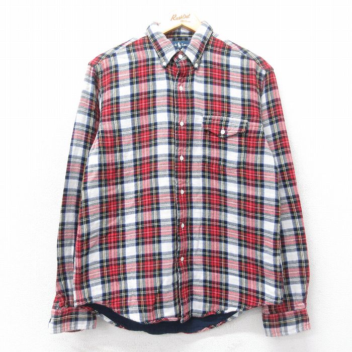 M★古着 ラルフローレン Ralph Lauren 長袖 ブランド フランネル シャツ メンズ 90年代 90s コットン ボタンダウン 赤他 レッド チェック 25mar06 中古 トップス