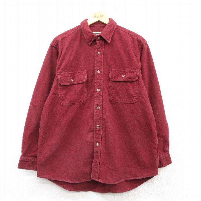 XL★古着 長袖 ヘビー フランネル シャツ メンズ コットン エンジ 25mar07 中古 トップス
