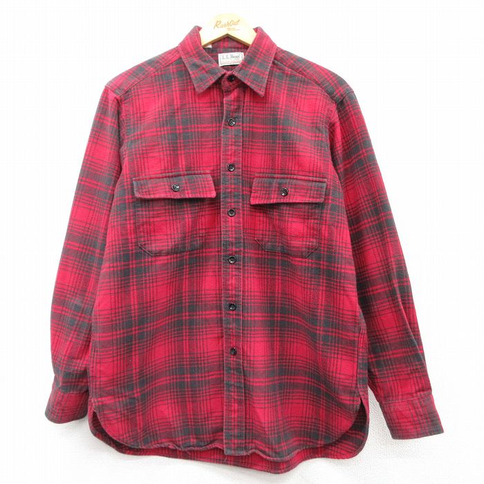 L★古着 エルエルビーン LLBEAN 長袖 ヘビー フランネル シャツ メンズ 80年代 80s コットン USA製 赤他 レッド チェック 【spe】 25mar07 中古 トップス
