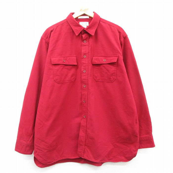 XL★古着 エルエルビーン LLBEAN 長袖 ヘビー フランネル シャツ メンズ 00年代 00s 大きいサイズ コットン 赤 レッド 25mar07 中古 トップス