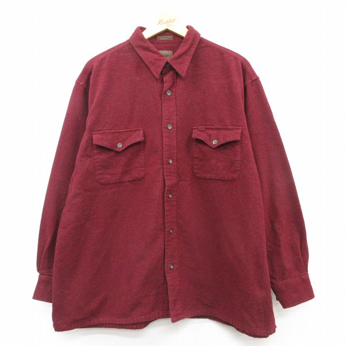 XL★古着 セントジョンズベイ 長袖 ヘビー フランネル シャツ メンズ 大きいサイズ エンジ 25mar07 中古 トップス