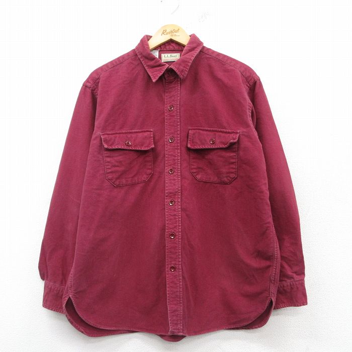 XL★古着 エルエルビーン LLBEAN 長袖 ヘビー フランネル シャツ メンズ 80年代 80s コットン USA製 エンジ 25mar07 中古 トップス
