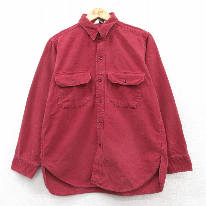 M★古着 ウールリッチ WOOLRICH 長袖 ヘビー フランネル シャツ メンズ 80年代 80s コットン USA製 赤 レッド 25mar07 中古 トップス