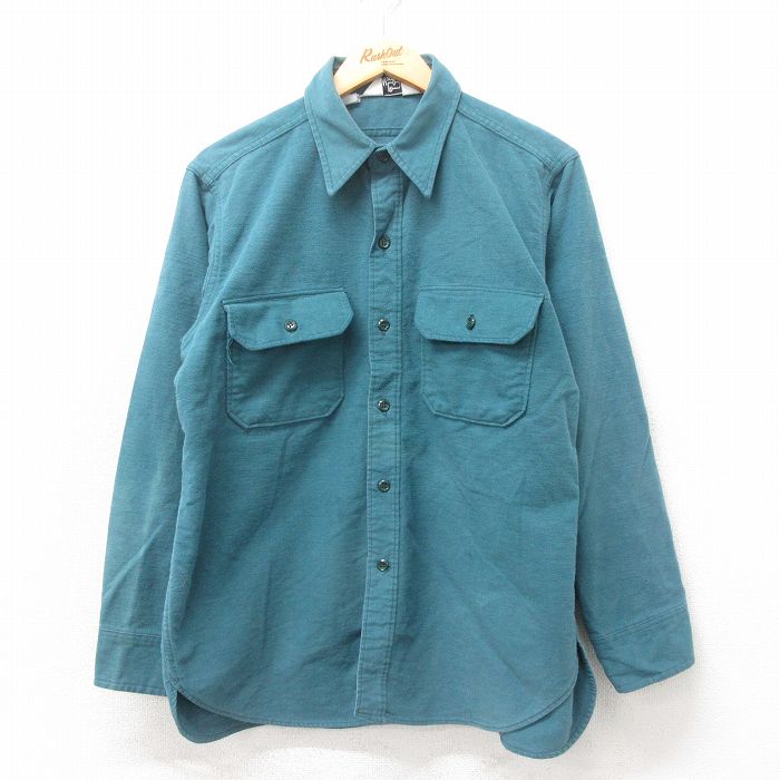 【50%OFF】L★古着 ウールリッチ WOOLRICH 長袖 ヘビー フランネル シャツ メンズ 80年代 80s 青緑 25mar10 中古 トップス