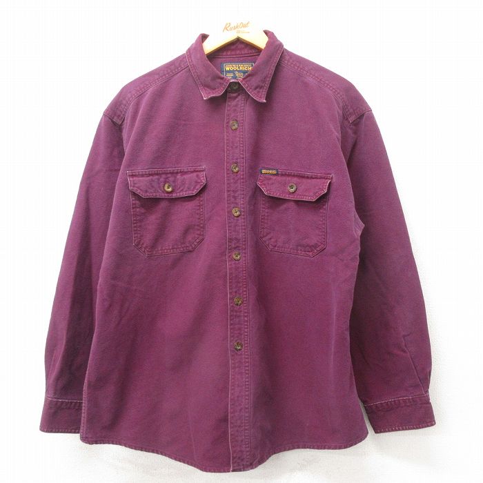 L★古着 ウールリッチ WOOLRICH 長袖 ヘビー フランネル シャツ メンズ エンジ 25mar10 中古 トップス