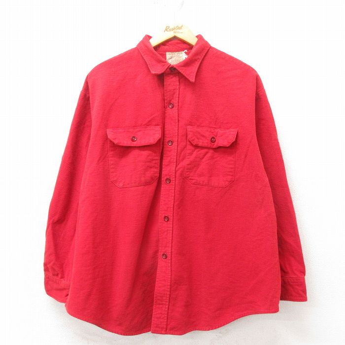 【50%OFF】XL★古着 長袖 ヘビー フランネル シャツ メンズ 80年代 80s 赤 レッド 25mar10 中古 トップス