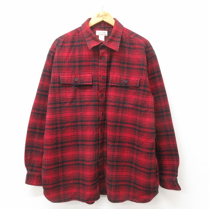 XL★古着 エルエルビーン LLBEAN 長袖 ヘビー フランネル シャツ メンズ 00年代 00s コットン 赤 レッド チェック 25mar10 中古 トップス
