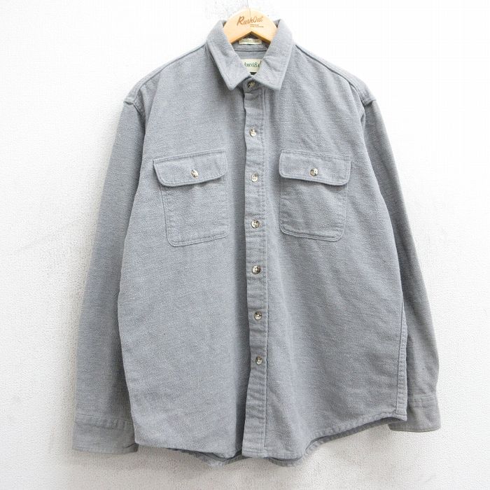 XL★古着 セントジョンズベイ 長袖 ヘビー フランネル シャツ メンズ 90年代 90s コットン USA製 グレー 25mar10 中古 トップス