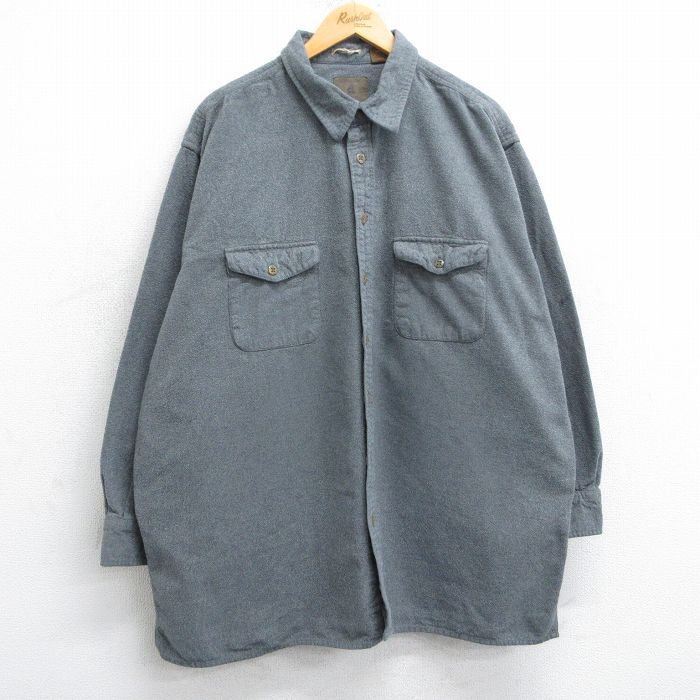 XL★古着 セントジョンズベイ 長袖 ヘビー フランネル シャツ メンズ 大きいサイズ ロング丈 コットン グレー 25mar11 中古 トップス