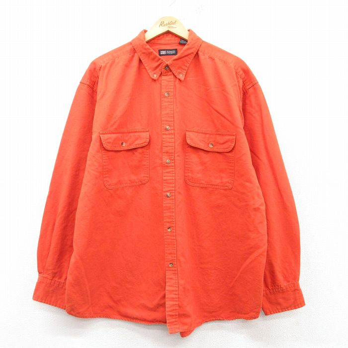 【50%OFF】XL★古着 FADED GLORY 長袖 ヘビー フランネル シャツ メンズ 大きいサイズ コットン ボタンダウン オレンジ 25mar12 中古 トップス