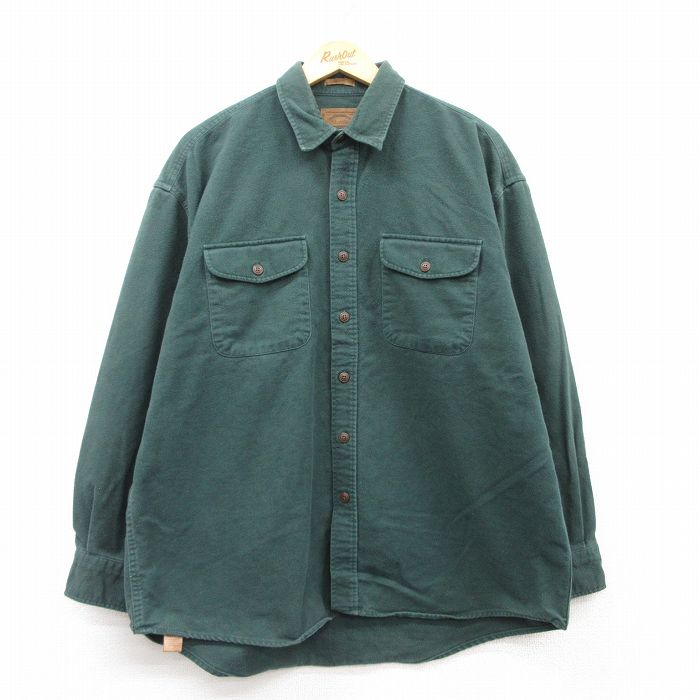 XL★古着 セントジョンズベイ 長袖 ヘビー フランネル シャツ メンズ 大きいサイズ コットン 緑 グリーン 25mar12 中古 トップス