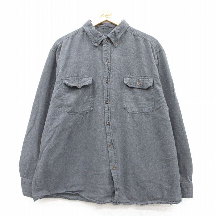 【20%OFF】XL★古着 FADED GLORY 長袖 ヘビー フランネル シャツ メンズ 大きいサイズ コットン ボタンダウン グレー 25mar12 中古 トップス