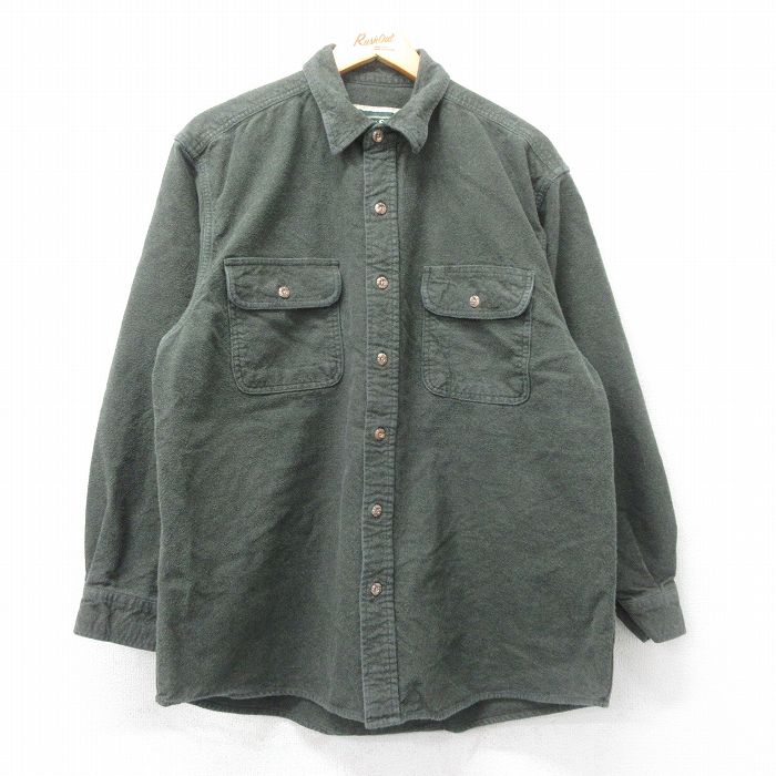 XL★古着 長袖 ヘビー フランネル シャツ メンズ 緑系 グリーン 25mar12 中古 トップス