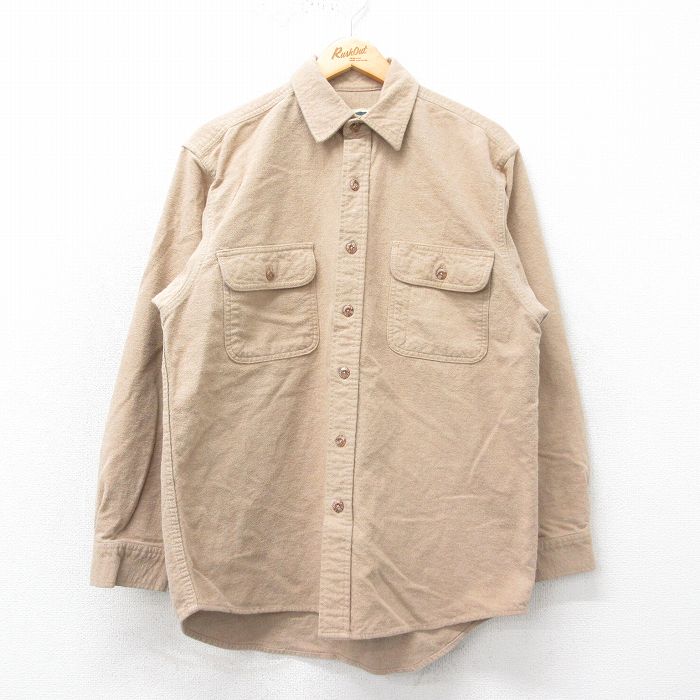 L★古着 長袖 ヘビー フランネル シャツ メンズ ベージュ カーキ 25mar12 中古 トップス