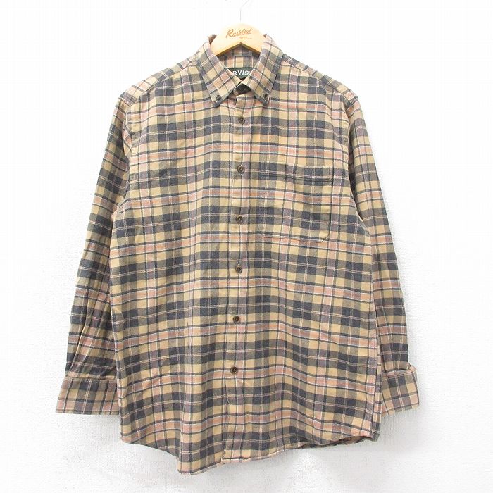 L★古着 オービス ORVIS 長袖 フランネル シャツ メンズ コットン ボタンダウン ベージュ他 カーキ チェック 25mar12 中古 トップス