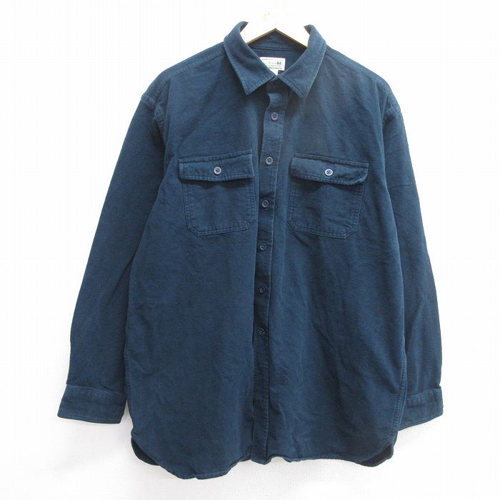 XL★古着 エルエルビーン LLBEAN 長袖 ヘビー フランネル シャツ メンズ 00年代 00s 大きいサイズ ロング丈 コットン 紺 ネイビー 25mar13 中古 トップス