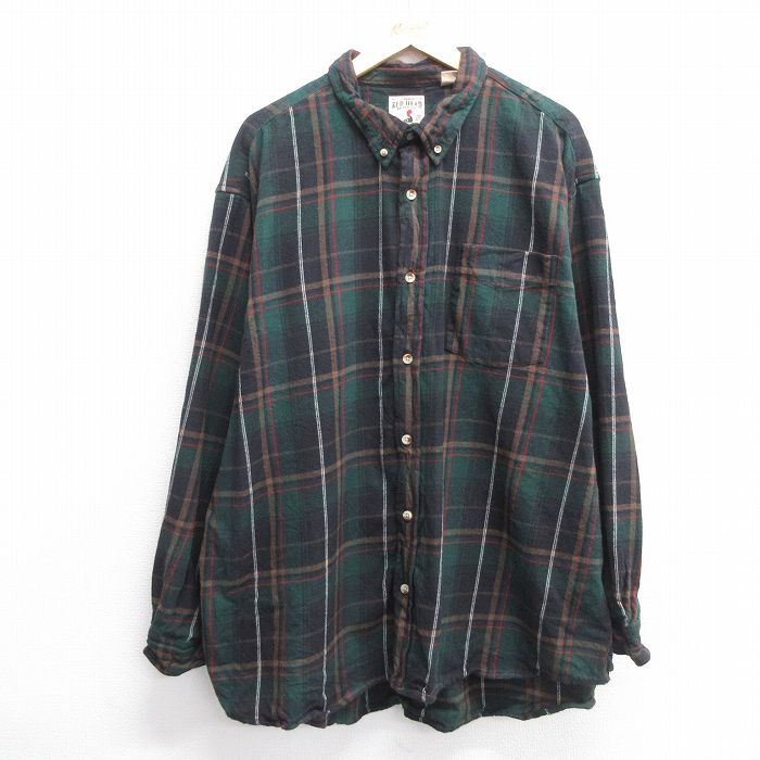 XL★古着 レッドヘッド 長袖 フランネル シャツ メンズ 大きいサイズ コットン ボタンダウン 緑他 グリーン チェック 【spe】 25mar13 中古 トップス