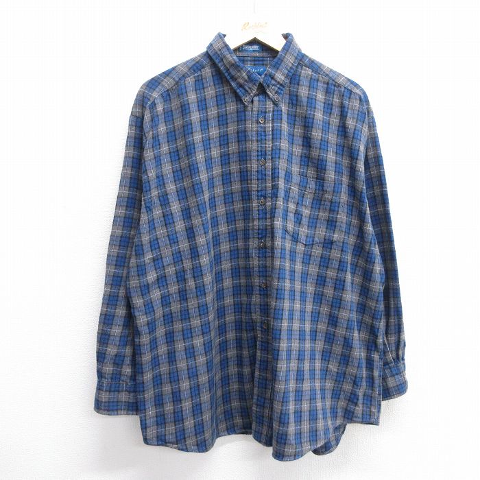 XL★古着 タウンクラフト 長袖 フランネル シャツ メンズ 90年代 90s 大きいサイズ ボタンダウン グレー他 チェック 25mar13 中古 トップス