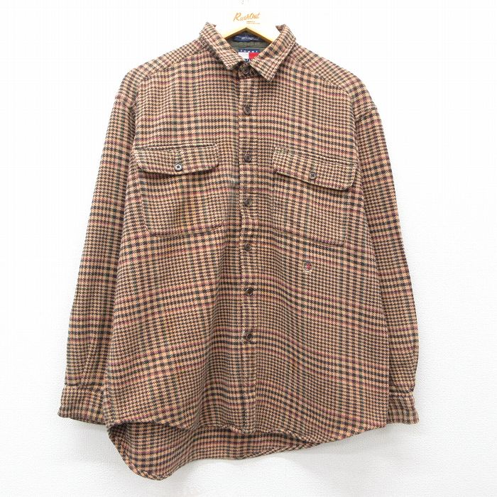 【20%OFF】XL★古着 トミーヒルフィガー TOMMY HILFIGER 長袖 ブランド ヘビー フランネル シャツ メンズ 90年代 90s コットン 茶他 ブラウン チェック 25mar18 中古 トップス
