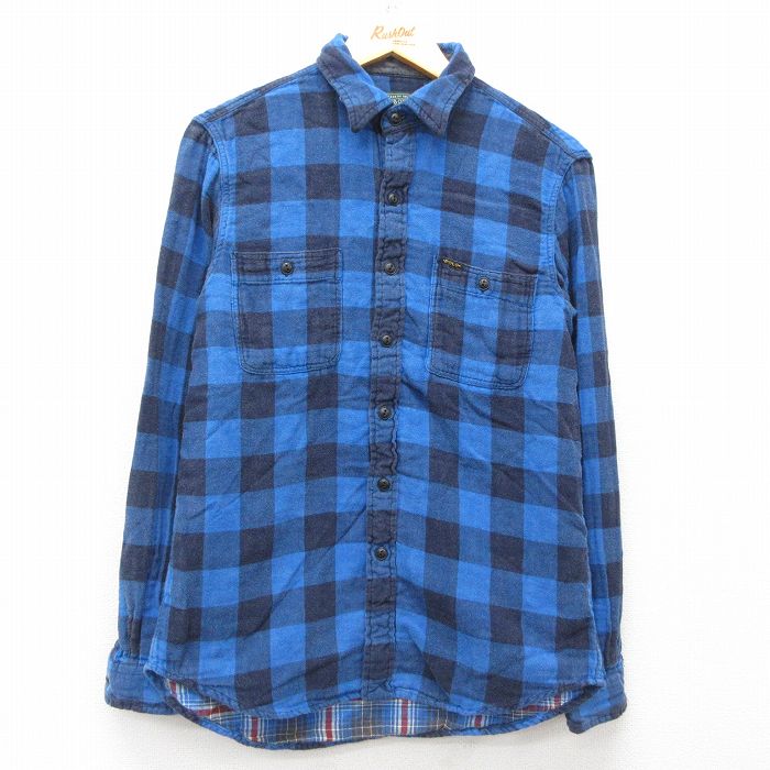 M★古着 ラルフローレン Ralph Lauren ポロカントリー 長袖 ブランド フランネル シャツ メンズ 青他 ブルー チェック 25mar18 中古 トップス