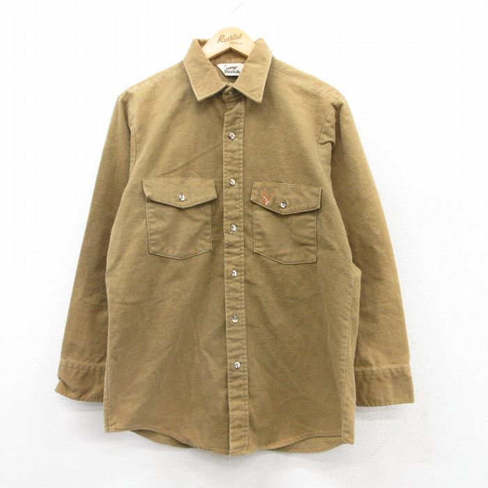L★古着 ダックスバック 長袖 ヘビー フランネル シャツ メンズ 80年代 80s シカ コットン USA製 濃ベージュ カーキ 25mar18 中古 トップス