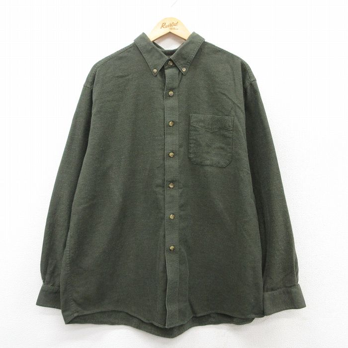 XL★古着 エルエルビーン LLBEAN 長袖 ヘビー フランネル シャツ メンズ 00年代 00s 大きいサイズ コットン ボタンダウン 濃緑 グリーン 25mar18 中古 トップス