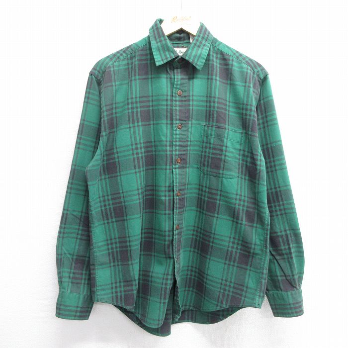 M★古着 エルエルビーン LLBEAN 長袖 フランネル シャツ メンズ 90年代 90s 緑他 グリーン チェック 25mar21 中古 トップス