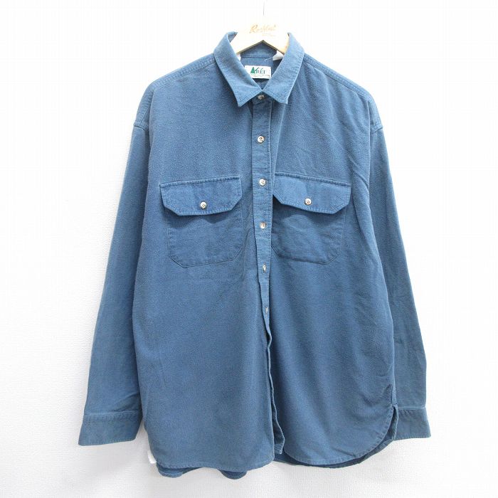 【50%OFF】XL★古着 アールイーアイ REI 長袖 ヘビー フランネル シャツ メンズ 90年代 90s 大きいサイズ 薄紺 ネイビー 25mar21 中古 トップス