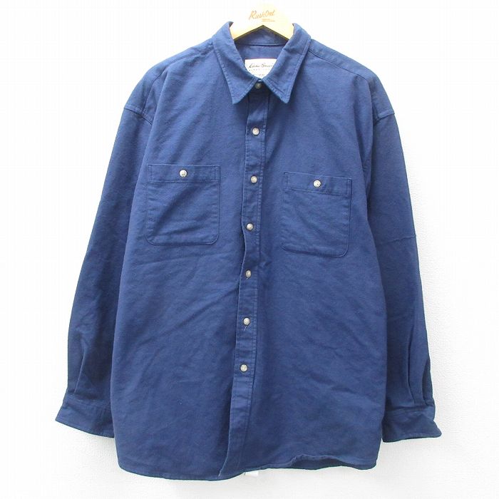 XL★古着 エディーバウアー 長袖 ヘビー フランネル シャツ メンズ 00年代 00s 大きいサイズ ロング丈 コットン 紺 ネイビー 25mar21 中古 トップス