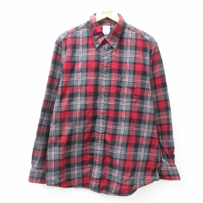 XL★古着 ブルックスブラザーズ BROOKS BROTHERS 長袖 ブランド フランネル シャツ メンズ コットン ボタンダウン 赤他 レッド チェック 25mar21 中古 トップス