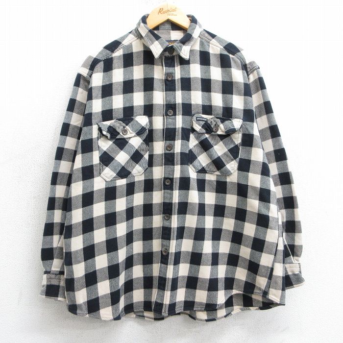 XL★古着 ウールリッチ WOOLRICH 長袖 ヘビー フランネル シャツ メンズ 大きいサイズ 薄ベージュ他 カーキ チェック 25mar25 中古 トップス