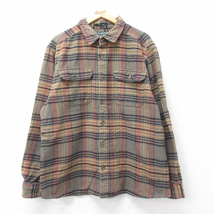 XL★古着 ウールリッチ WOOLRICH 長袖 ヘビー フランネル シャツ メンズ コットン 濃グレー他 チェック 25mar26 中古 トップス