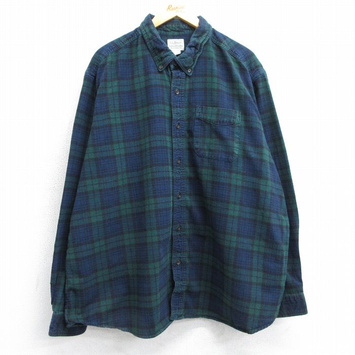 XL★古着 エルエルビーン LLBEAN 長袖 フランネル シャツ メンズ 00年代 00s 大きいサイズ コットン ボタンダウン 緑他 グリーン チェック 【spe】 25mar26 中古 トップス