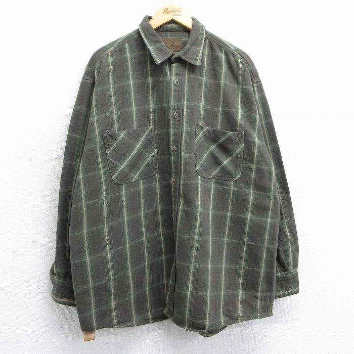 XL★古着 セントジョンズベイ 長袖 ヘビー フランネル シャツ メンズ 00年代 00s 大きいサイズ コットン 濃緑他 グリーン チェック 25mar26 中古 トップス